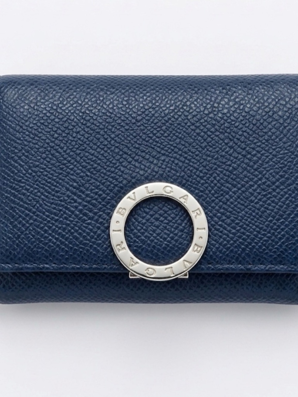 BVLGARI Blue Grained Leather Trifold Wallet / Coin Purse w/ NFC Chip